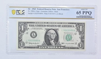 1963 $1 San Francisco CA FRN Mule Fr#1900-L Gem Unc 65 PPQ PCGS - Image 1 of 3