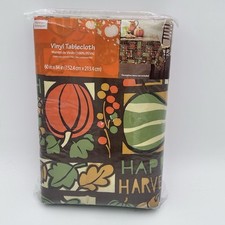 Fall Harvest Vinyl Tablecloth 60x84 Pumpkins Leaves Thanksgiving Decor NOS 2016