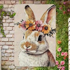 Rustic Metal Sign Floral Bunny Portrait for Shabby Chic Spring Entryway Decor