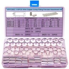 110PCS Wire Ferrule Kit- 4Types Gauge: AWG 4,2,1,0 Non-Insulated Wire Ferrul...