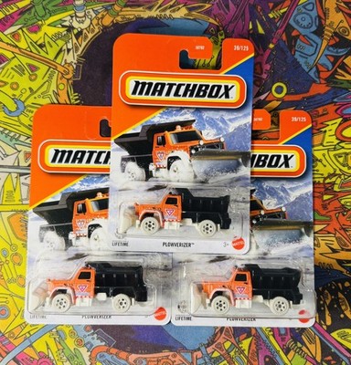 Mattel MATCHBOX 2026 #39 Plowverizer Dump Truck w Snowplow Orange Set/Lot X3