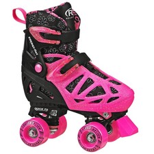 Roller Derby Trac Star Adjustable Skates for Kids, Beginners Pink Daisy