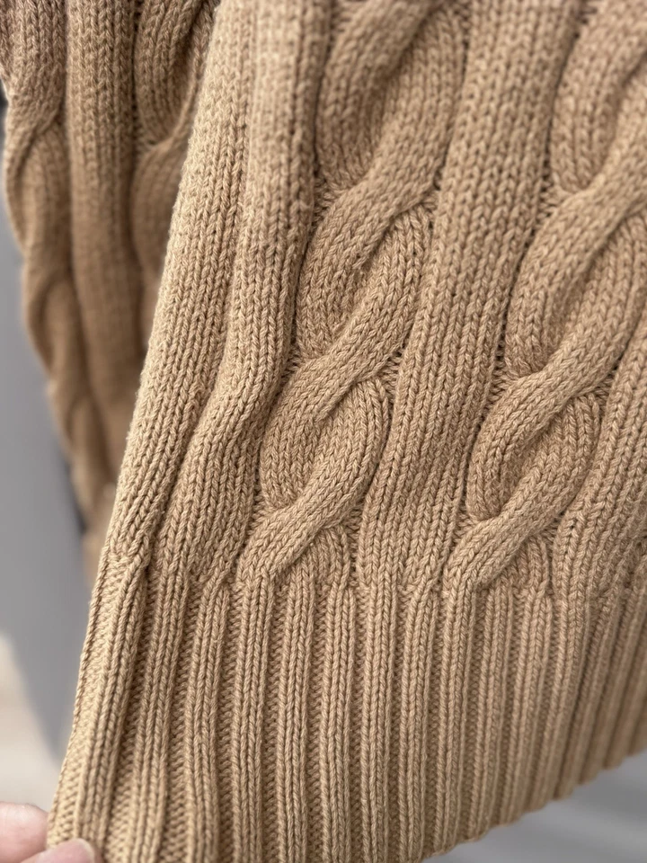 Polo Ralph Lauren Cachemira Algodón Grueso Tejido a Mano Suéter Marrón Camel Hombres M Foto 4 de 4