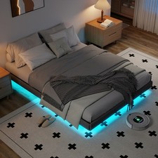  Floating Bed Frame with LED Lights,Single/Double/King Soft Platform Bed
