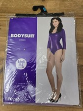 Purple Bodysuit Costume Adult M/L Amscan Metallic Long Sleeve Leotard NEW