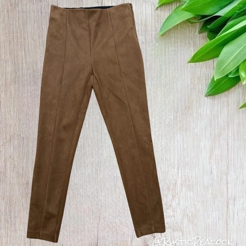 Ann Taylor Loft Pants Womens 2 Brown Faux Suede Skinny High Rise Side Zip Casual - Image 2 of 4
