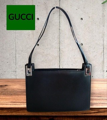 GUCCI Vintage Tom Ford Era Black Leather Square Shoulder Bag Authentic A1334