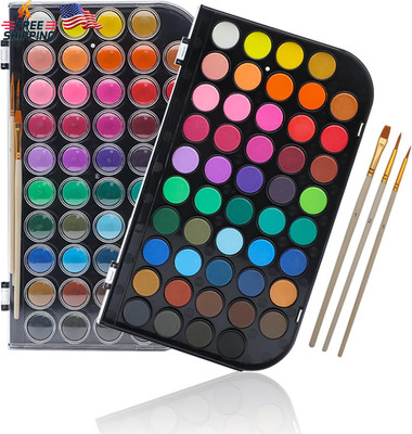 Artecho 48 Colors Watercolor Cake Set with 3 Brushes, Washable, Travel Design, P