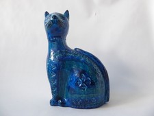 XL Bitossi Italy Aldo Londi Pottery Cat Sculpture 1960s Rimini Blue MCM ceramic