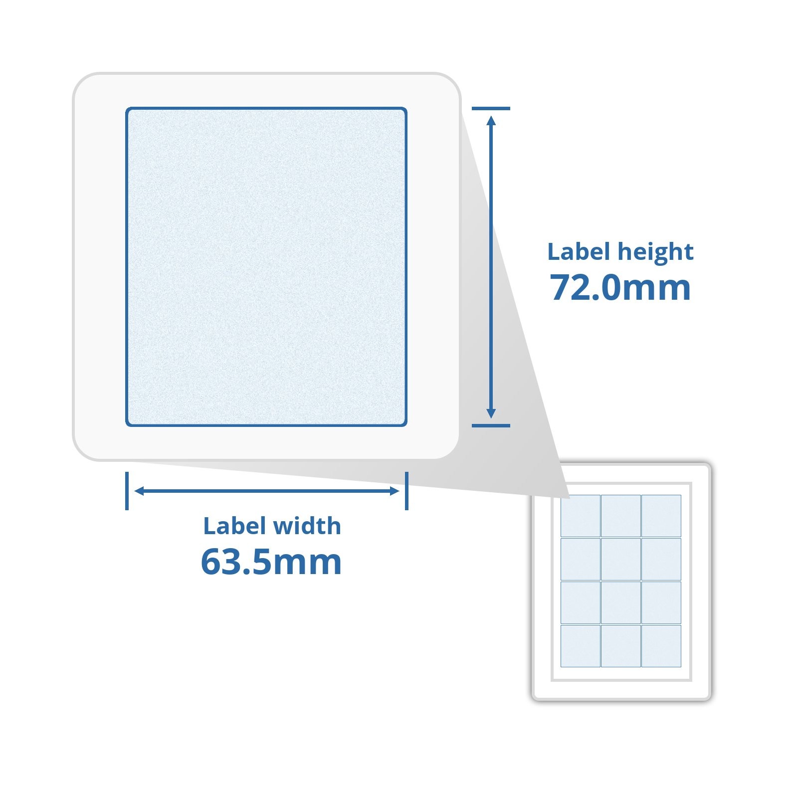 A4 Matte White 63.5 x 72mm Sticky Labels 12 Per Page 100 Sheets (GLR012 WTP)