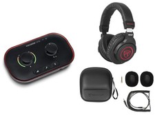 Focusrite Vocaster One Person Podcast Podcasting Recording Interface Headphones