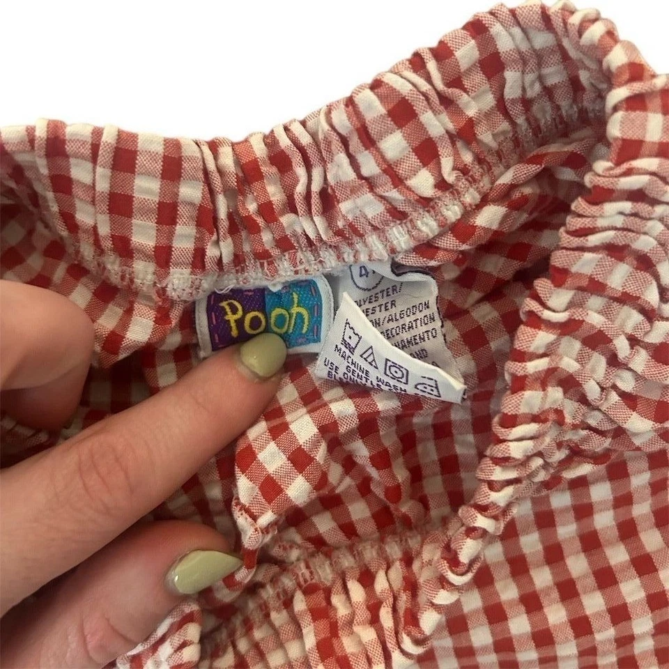 VTG Y2K 90s Disney Pooh Red Gingham Shorts Cherry Embroidery Sz 4T Summer - Image 4 of 4