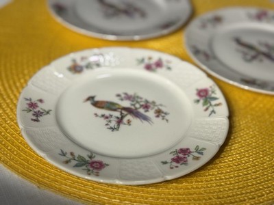 Antique Haviland Limoges Tropical Bird Paradise Set of 3 Dessert Plates 6.5  EUC