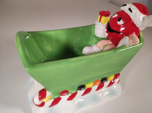 M&M’s Christmas Santa Sleigh Candy Dish 2007 Ceramic Red M&M Decor
