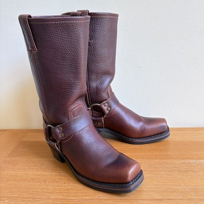 Frye Harness 12R Boots Mahogany Pull-Up Leather Women Size 7.5 M Made In USA