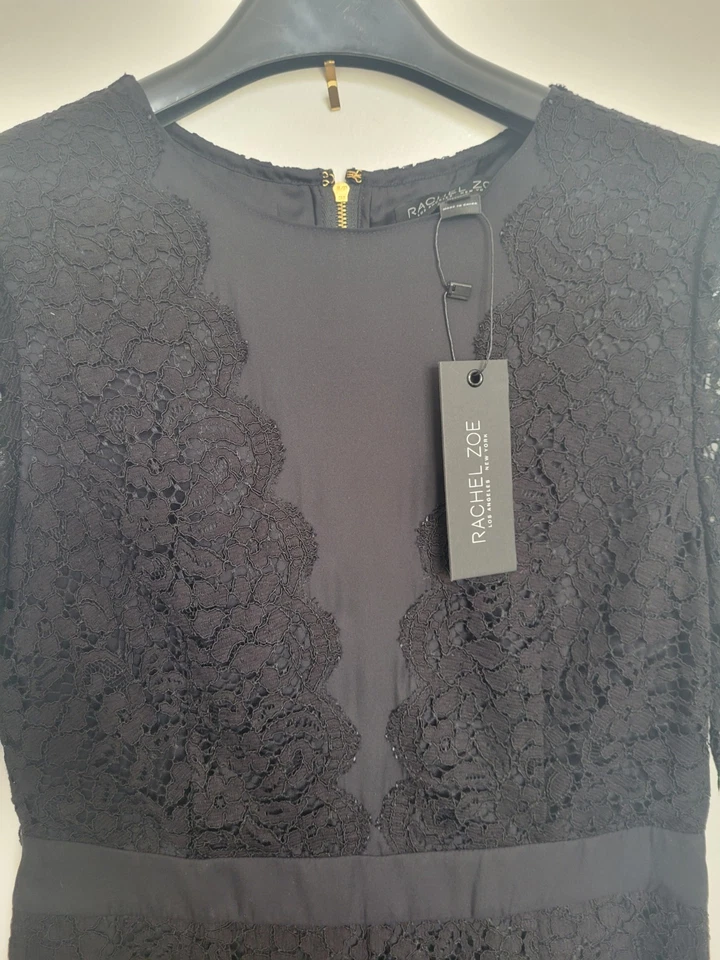 Nuevo Rachel Zoe - Bennie Mono Pantalones Cortos Mameluco Una Pieza en Encaje Negro - Talla 6 Foto 2 de 4