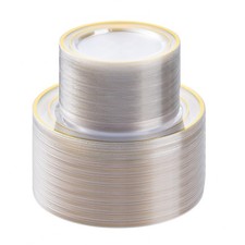 200PCS Clear Gold Plastic Plates Set, 100 10.25 inch Dinner Plates and 100 7....