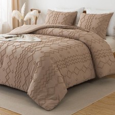Andency Taupe Tufted Comforter Set Twin, 2pc Boho Comforter  1 Pillowcase