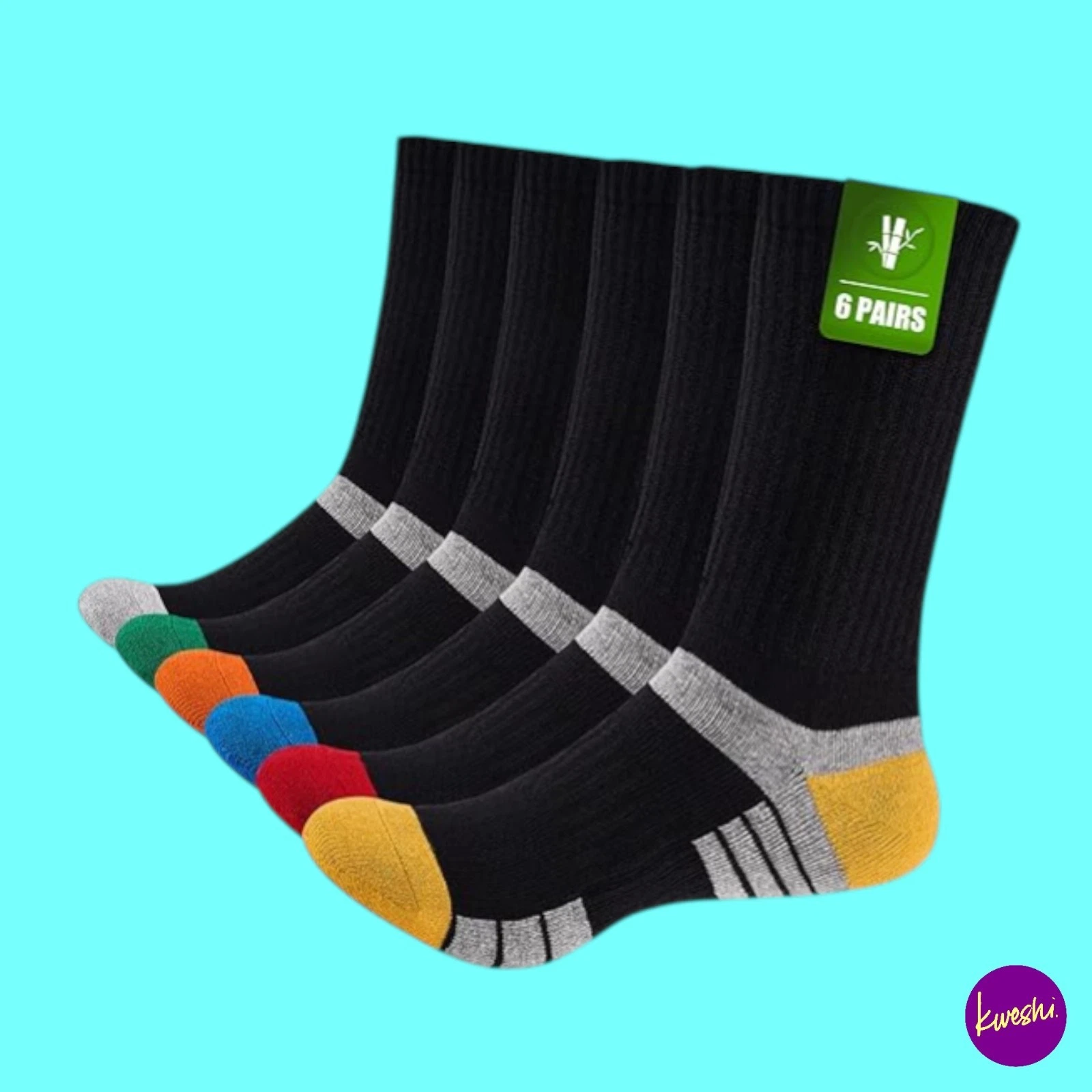 STOEURY Men's Bamboo Sports Socks, 6 Pairs, Multi-Color, UK 6-8 | EU 39-42