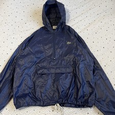 Vintage Izod Lacoste Blue Hooded Rain Anorak Jacket Windbreaker Half Zip Mens L