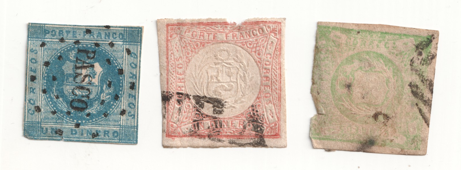 Peru Stamps 1858 - 1868 3 x Early Stamps - Used