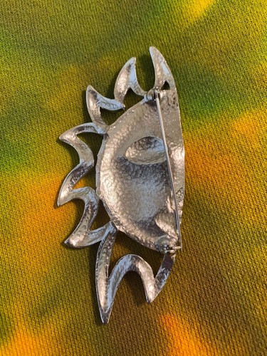Silberfarbene Brosche Half Face Sonne - Bild 5 von 6