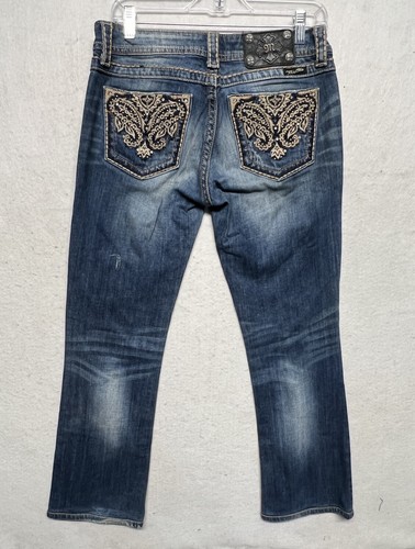 Miss Me Girls Boot Jeans Dark Wash Embellished Pattern Pockets Size 29 30x29 - Picture 8 of 9