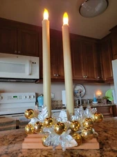 Vtg Wood Base Christmas Candelabra Candolier Decoration Candle 2 Light c7 17"