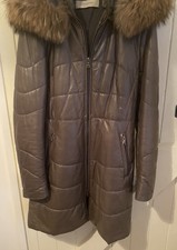 Gerard Darel Leather Puffer Coat, Fur Edged Hood Sz36 Rrp£885 Taupe Vgc.