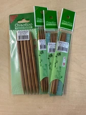 ChiaoGoo Bamboo 6" (15 cm) DPNs Double Point Needles US Size 1 to Size 15