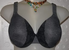 Cacique Lightly Lined Full Coverage Bra with Lace 44C Gray / Black Underwire