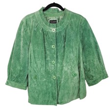 Dialogue Cropped Swing Green Suede Leather Jacket Size 2x