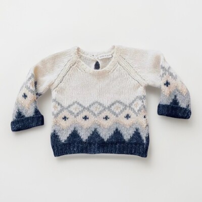 BABE & TESS Soft! Italy Alpaca Pullover Nordic Sweater Sz 12 M Ivory Blue
