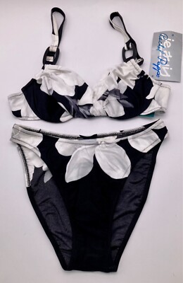 RACHEL PAPPO ALBA MODA Bikini Gr. 36 D-Cup schwarz weiß Blumen neu mit Etikett