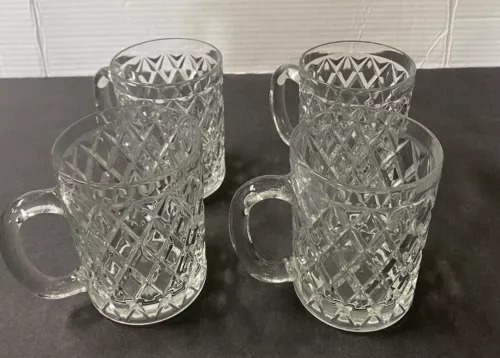Set Of 4 Paul Sebastian Tankard Diamond Cut Crystal Glasses Coffee Mugs Cups