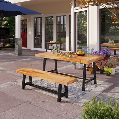 Pcs Outdoor Table Bench Set Wooden Patio Dining Tables Chair