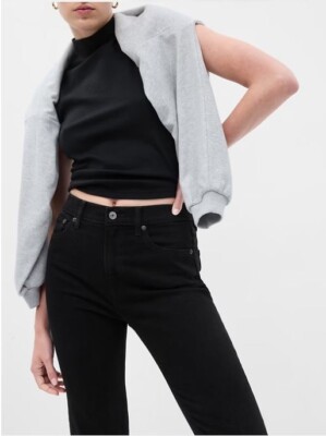 GAP '90s High Rise Straight Cigarette Jeans Black Size 28/6 PETITE RT$80 NWT