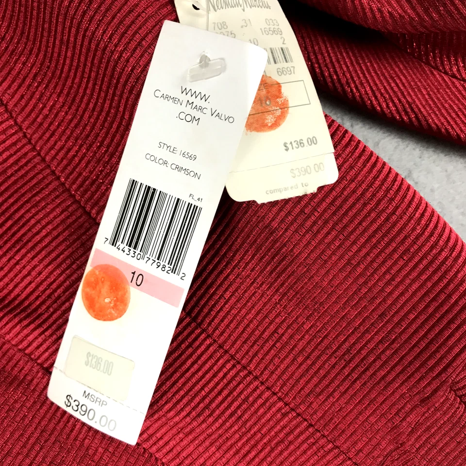 Conjunto de chaqueta de vestir Carmen Marc Valvo para mujer 10 rojo forrado sin mangas cintura nuevo con etiquetas Foto 3 de 4