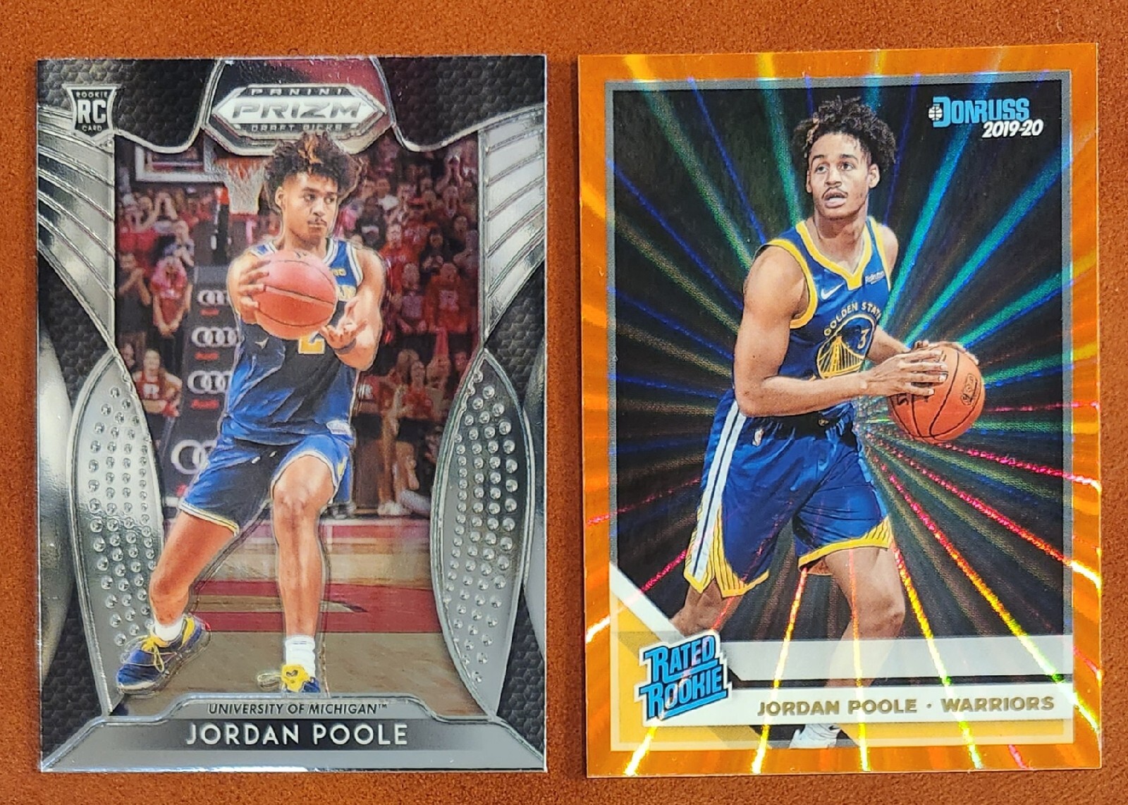 JORDAN POOLE RC 2019-20 Donruss RATED ROOKIE ORANGE LASER 226 + PRIZM WARRIORS