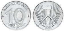 DDR 10 Pfennig 1953 E seltenes Jahr / M&uuml;nzzeichen pr&auml;gefrisch  121704