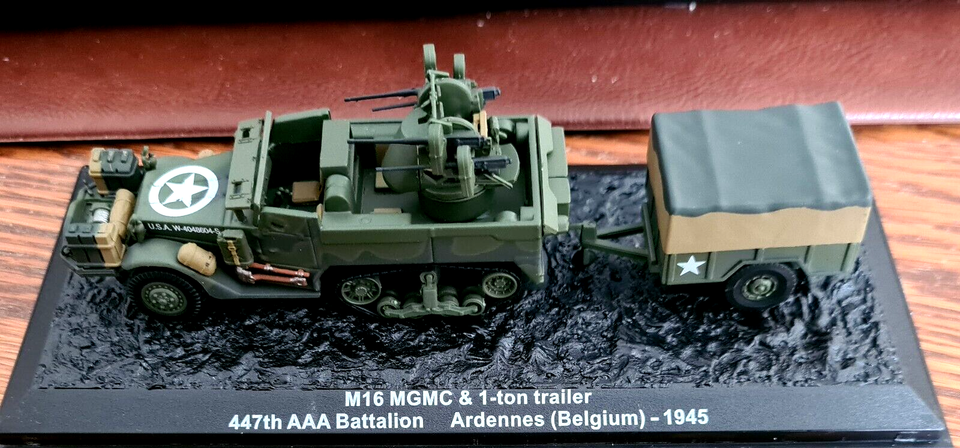 Char Atlas M16 MGMC Avec Remorque 1-TON - 447th AAA Battalion Ardennes 1945 - Neuf - Modèle Réduit