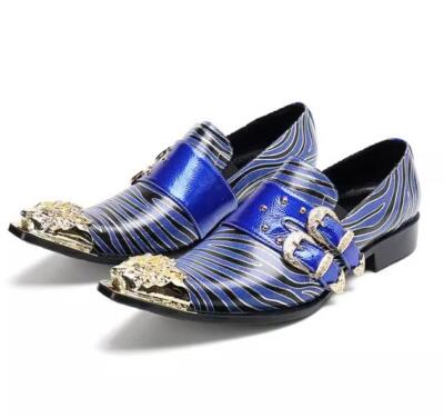 Fashion Men's Real Leather Zebra-print Casual Slip On Metal Pointy Toe Shoes New