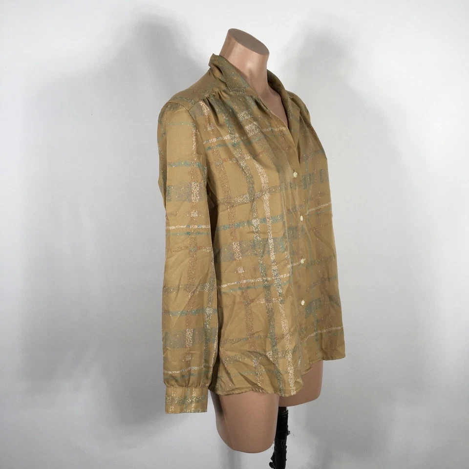 Blusa Muñeca Bebé Levi Strauss & Co Vintage Años 60 50 Tostada A Cuadros Abotonada S/M Foto 4 de 4