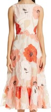 2.5K Lela Rose Boat Neck Flounce Floral Fil Coup Midi Dress Pink Blush Size 2