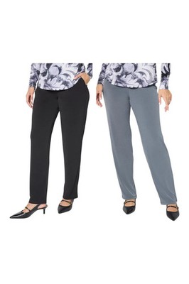 Susan Graver Women's 2pk Liquid Knit Pants Black/Pewter
