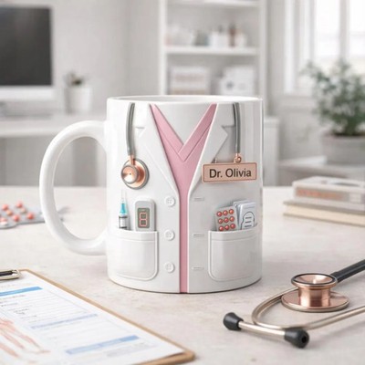 Personalized Lab Coat Mug, Custom Name Mug with Stethoscope and Medical