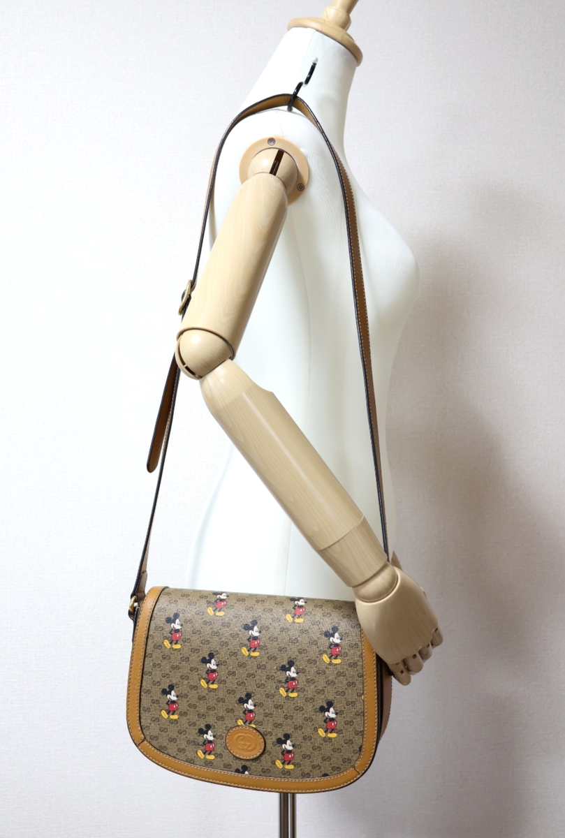 GUCCI Disney Mickey-Mouse Collaboration Shoulder Bag Brown Rare