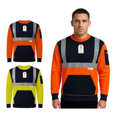 Mens Hi Vis Sweatshirt Class 3 Reflective Work Jumper Two Tone Fleece Safety PPE