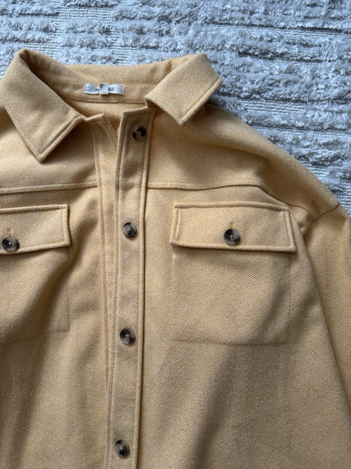 Madewell Herringbone Button-Up Collared Beige XL … - image 2