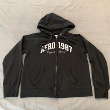 Aeropostale Hoodie Mens Large Black AERO 1987 Brand Full Zip Fleece Y2K Beach